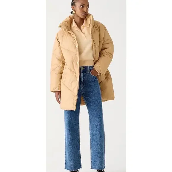 J.Crew Womens Villa Puffer Coat W/ Primaloft In Sand Castle Size XS BV700 - Picture 2 of 13